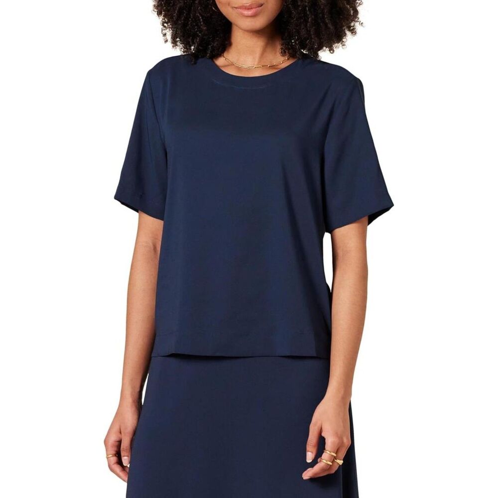 Navy Georgette Short Sleeve Top